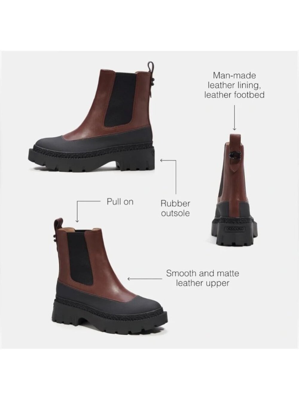 Coach Women's Walnut Brown Leather Jalya Chelsea Ankle Boots Size 9 3630 - Picture 2 of 16